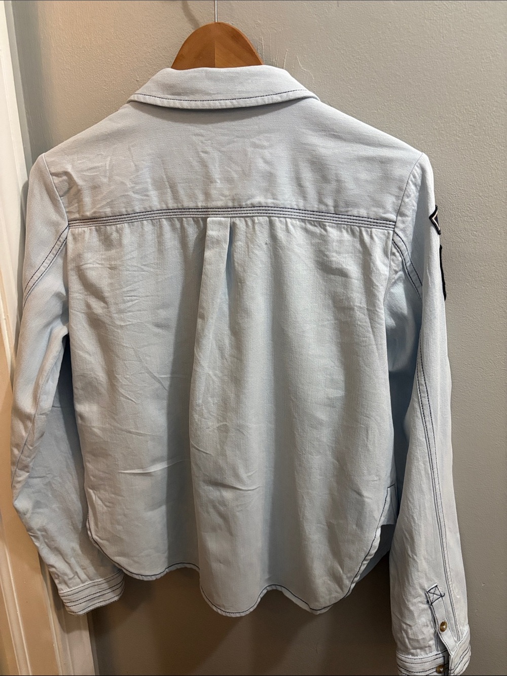 Pilcro Light Blue Button-Down Shirt Jacket with Sleeve Patch Cotton - M - Picture 8 of 10